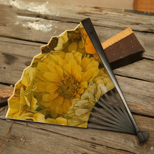 Yellow Zinnias Double-side Custom Spun Silk Fan Retro Hand-held Folding Fan