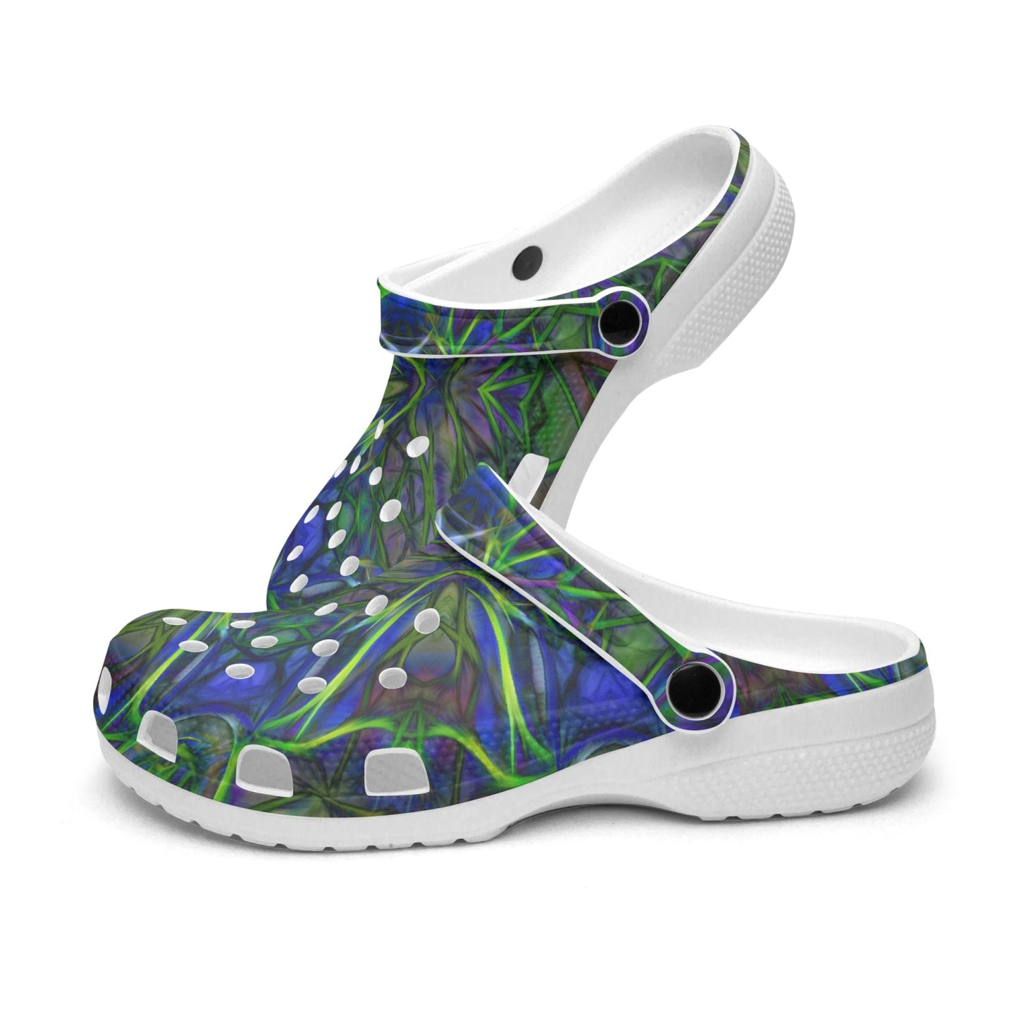 Blue Green Ribbon Kaleidoscope 413. All Over Printed Clogs