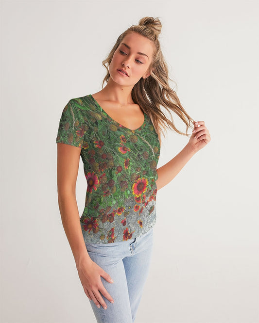 Orange Flower Garden Women's V-Neck Tee