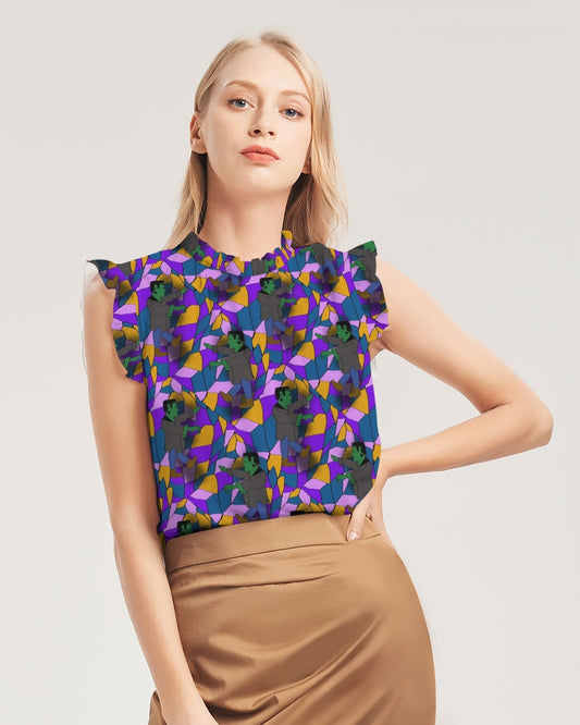 Frankenstein Pattern Women's Ruffle Sleeve Top