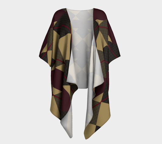 Checkered Brown Plaid Draped Kimono