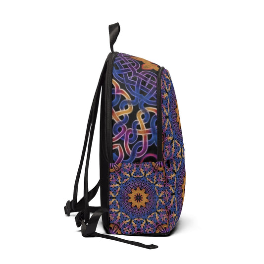 Blue Gold Celtic Kaleidoscope Unisex Fabric Backpack