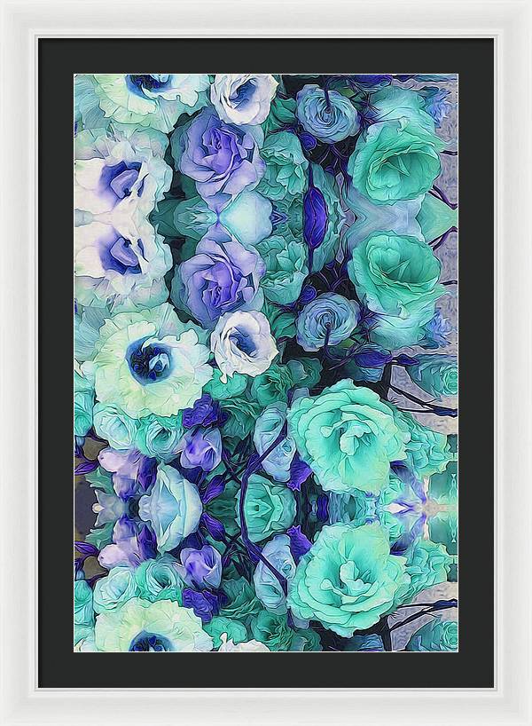 Aqua Flower Kaleidoscope - Framed Print