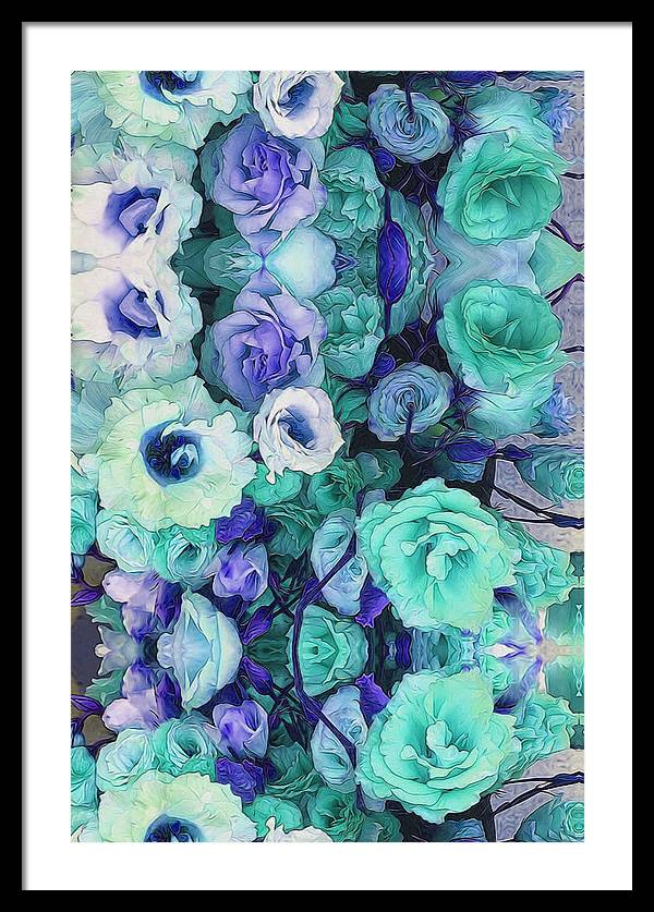 Aqua Flower Kaleidoscope - Framed Print