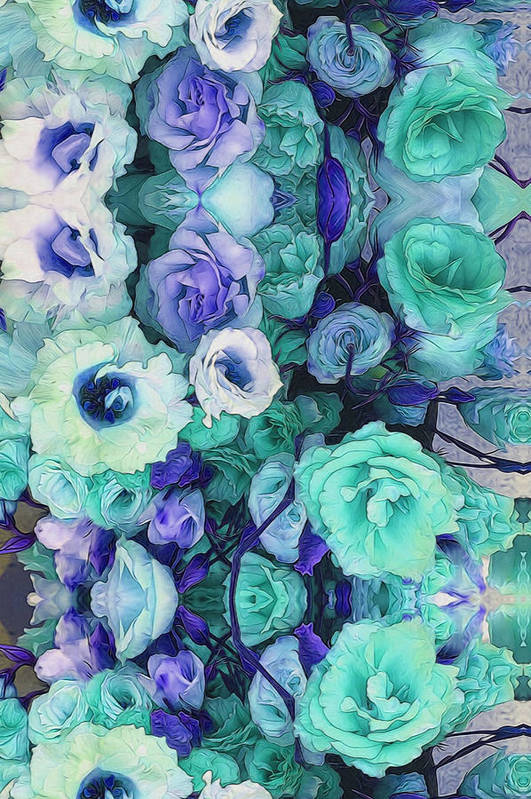 Aqua Flower Kaleidoscope - Art Print