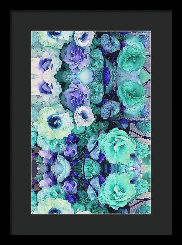 Aqua Flower Kaleidoscope - Framed Print