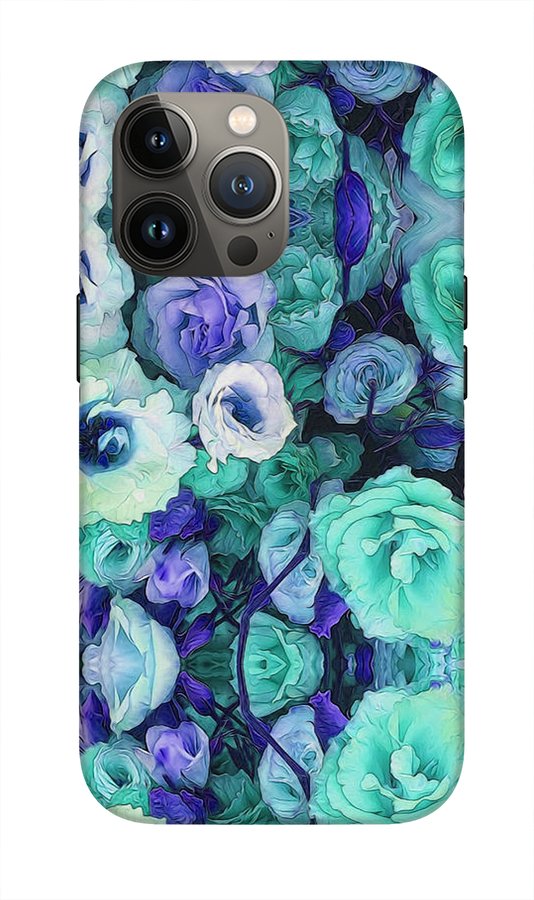 Aqua Flowers Kaleidoscope - Phone Case