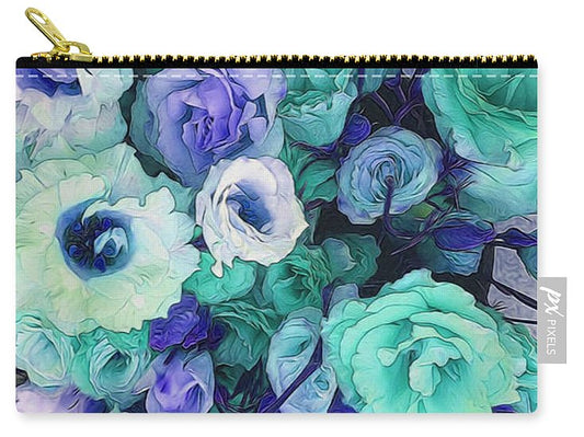 Aqua Flowers Kaleidoscope - Carry-All Pouch