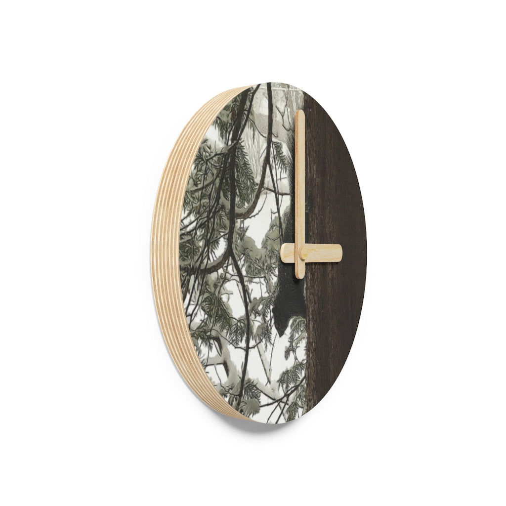 Squirrel On a Snowy Tree Wooden Wall Clock