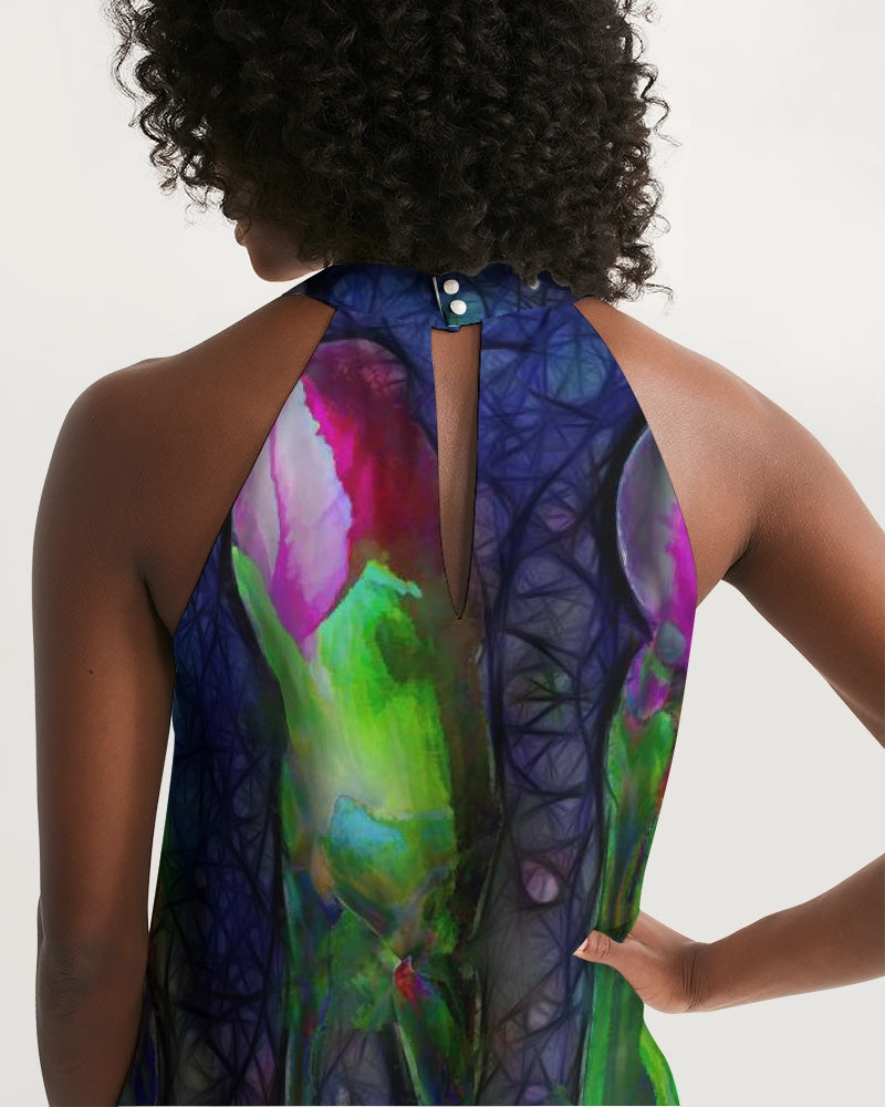 Abstract Pink Carnations Women's Halter Dress