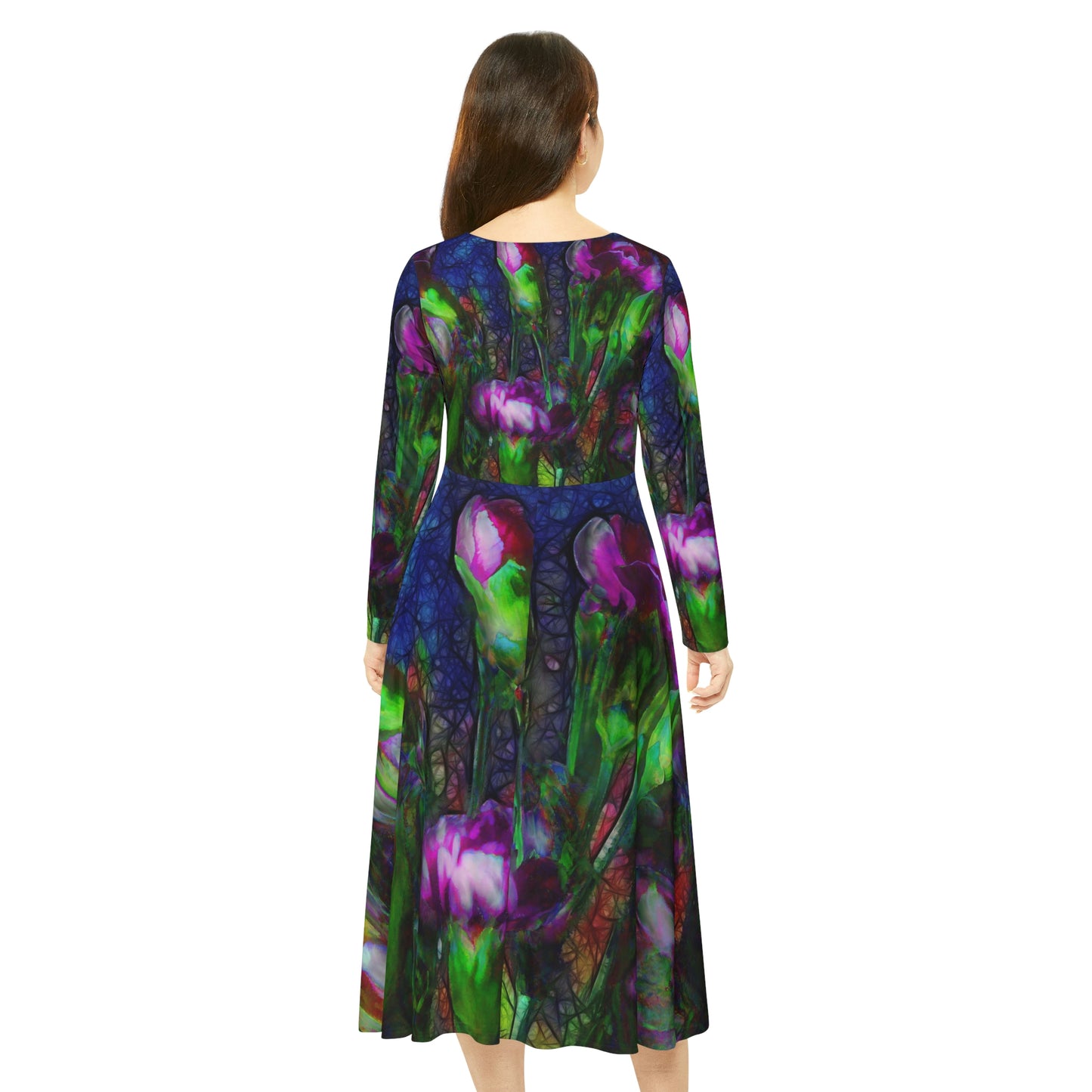 Abstract Pink Carnations Women's Long Sleeve Dance Dress