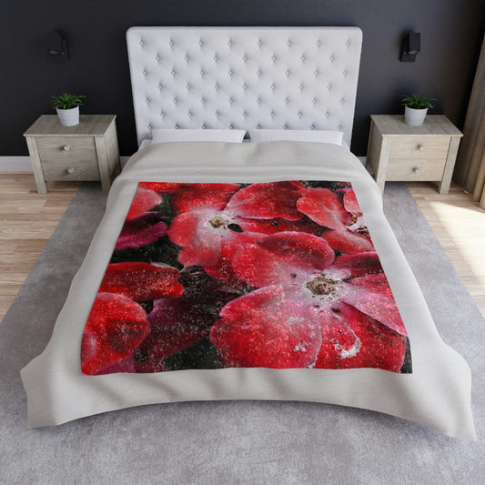 Bright Red Flowers Crushed Velvet Blanket