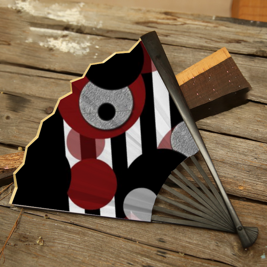 Black and White Stripes and Dots Double-side Custom Spun Silk Fan Retro Hand-held Folding Fan