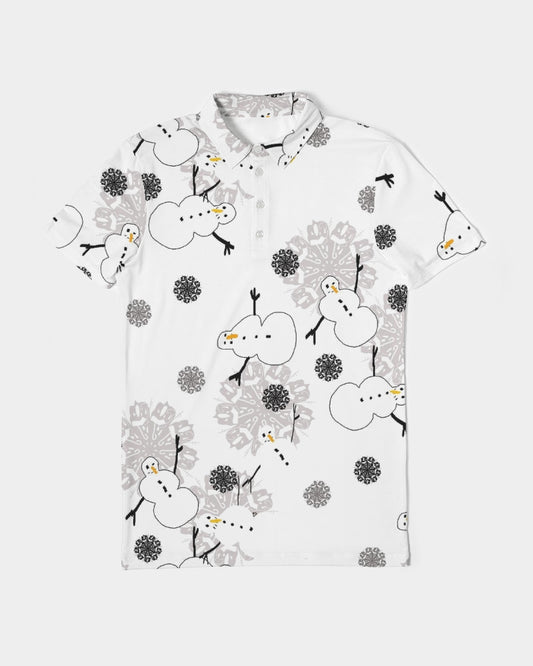 Snowman Pattern Men's Slim Fit Short Sleeve Polo