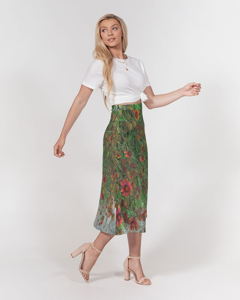 Orange Flower Garden Women's A-Line Midi Skirt
