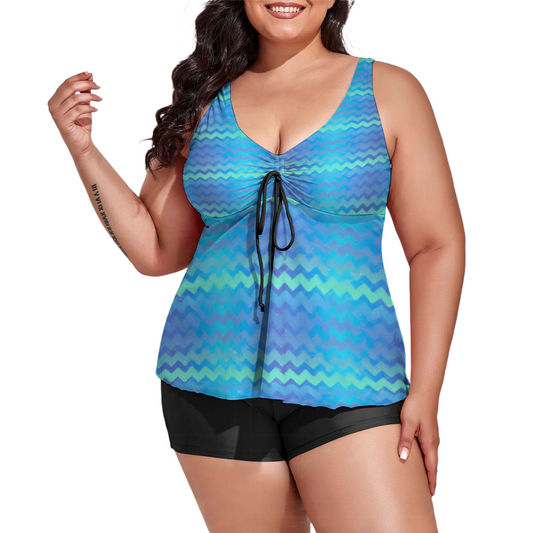 Mermaid Chevrons Custom Women's Plus Size Two Piece Swimsuit Stylish Swimwear