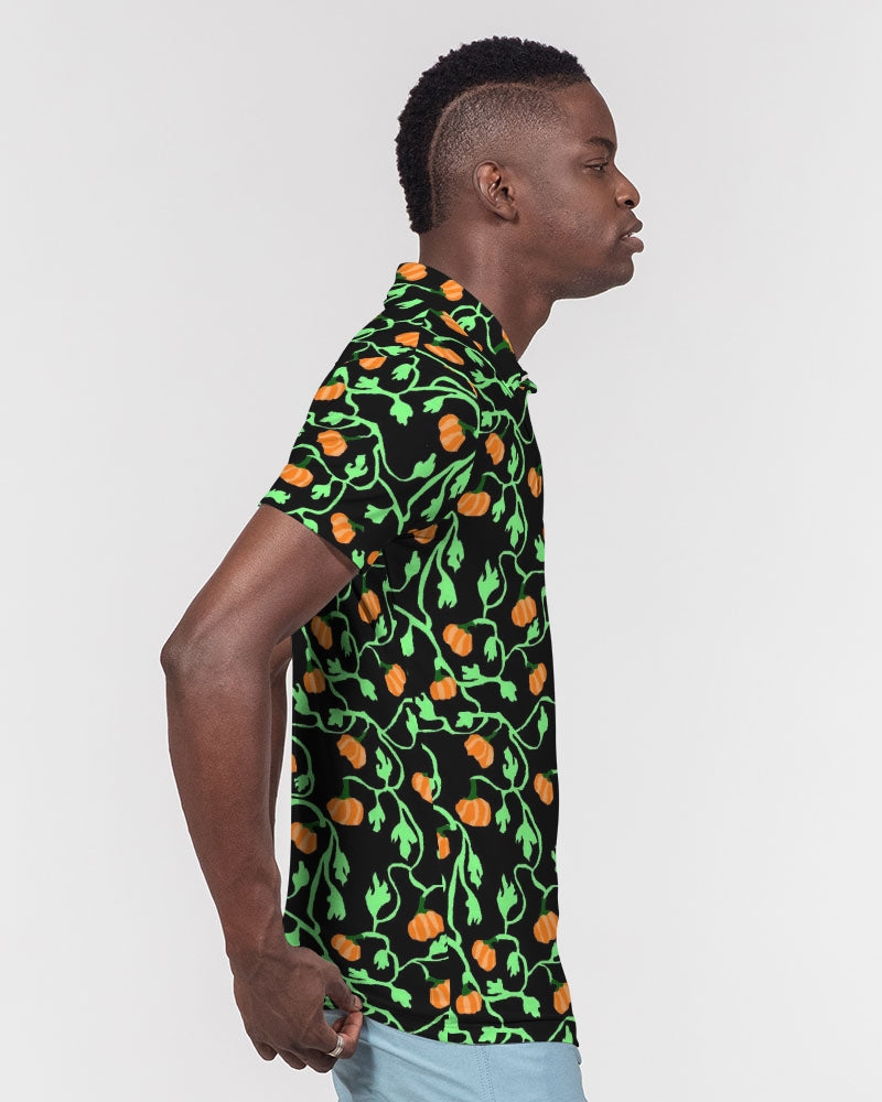 Pumpkin and Vines Patttern Men's Slim Fit Short Sleeve Polo