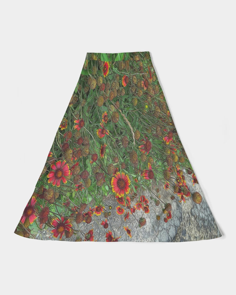 Orange Flower Garden Women's A-Line Midi Skirt