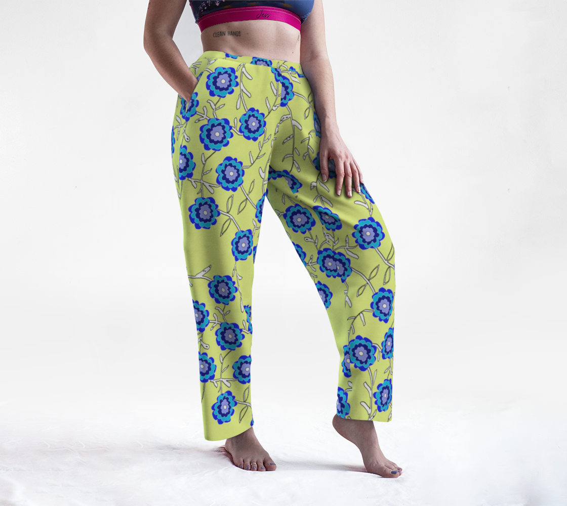 Blue Flowers On Yellow Lounge Pants