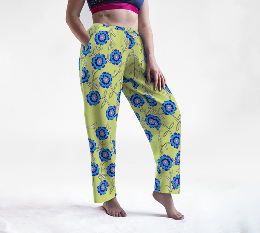 Blue Flowers On Yellow Lounge Pants