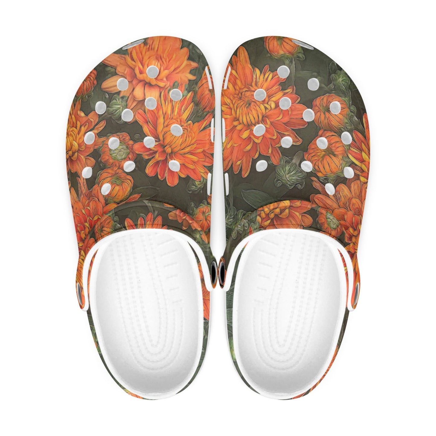 Orange Fall Mums 413. All Over Printed Clogs