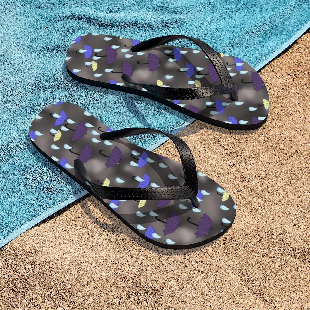 Rain and Umbrellas Pattern Unisex Flip-Flops