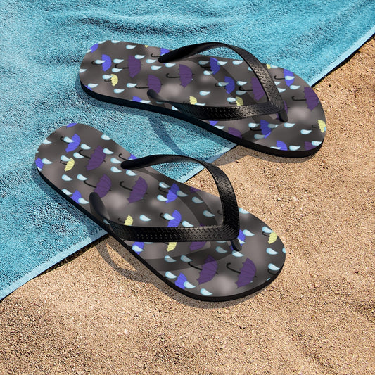Rain and Umbrellas Pattern Unisex Flip-Flops