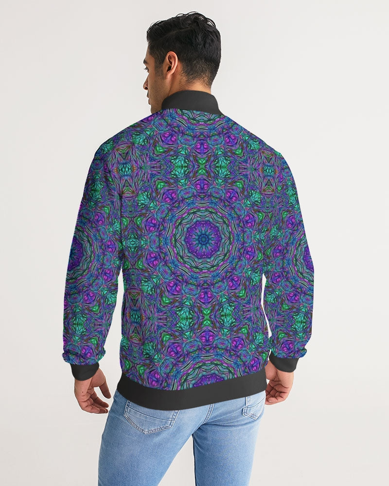 Blue Green Purple Kaleidoscope Men's Stripe-Sleeve Track Jacket
