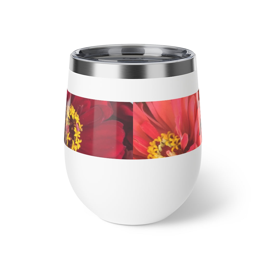 Peach and Pink Zinnias Copper Vacuum Insulated Cup, 12oz