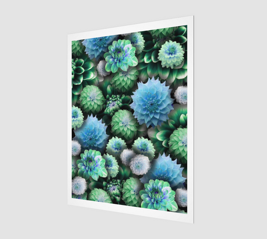 Blue Green Dahlias Art Print