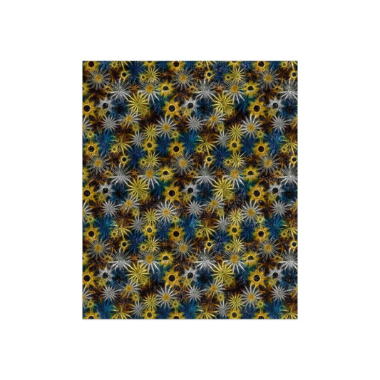 Blue and Yellow Glowing Daisies Crushed Velvet Blanket