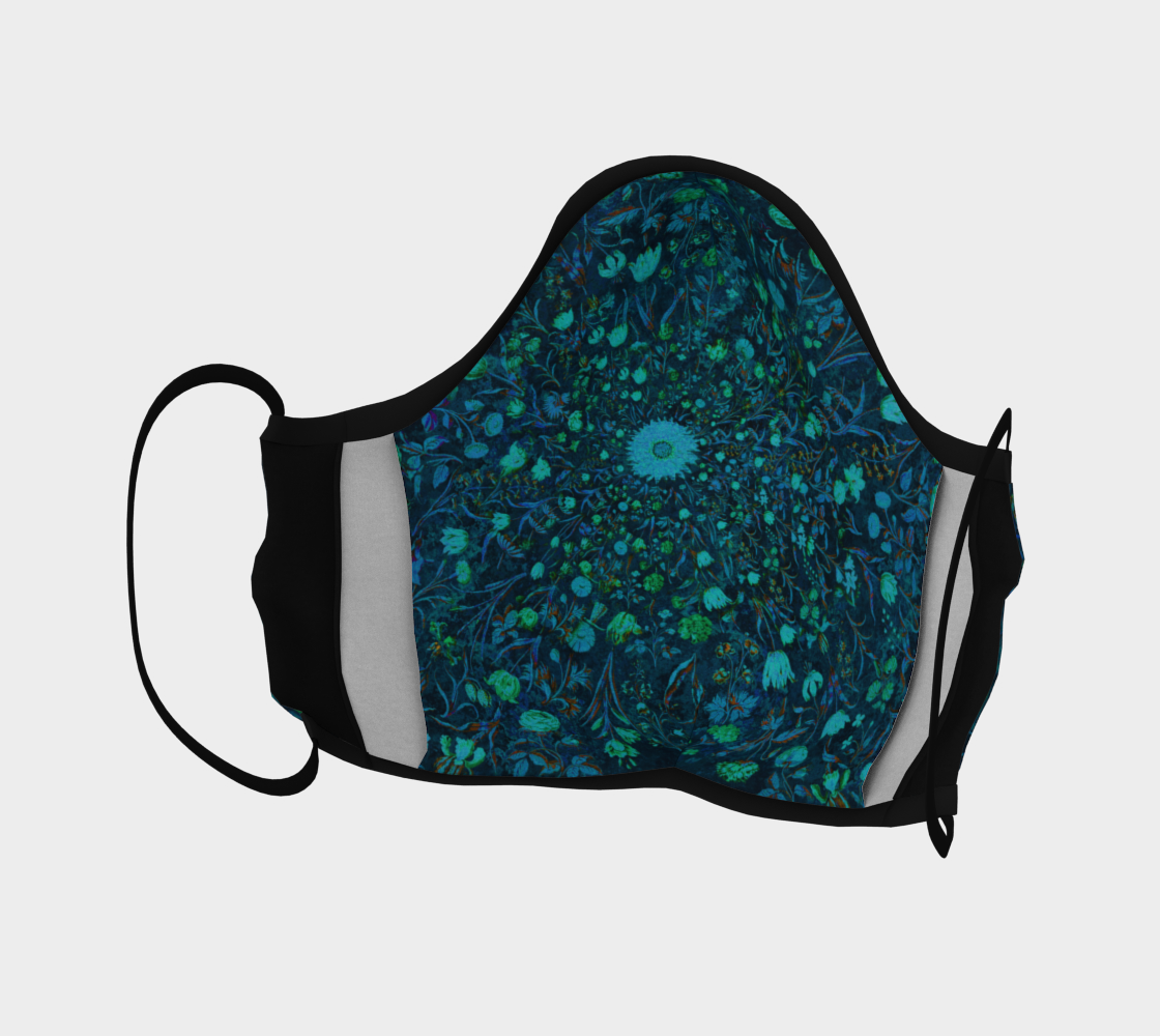 Blue Green Medieval Flowers Face Mask
