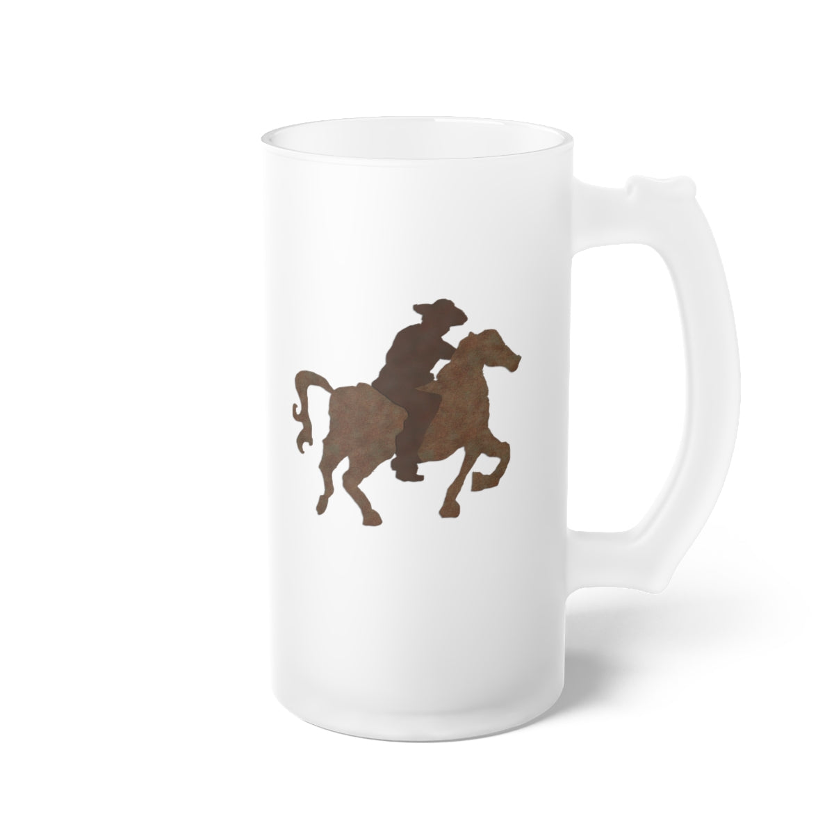 Cowboy On Horseback Frosted Glass Beer Mug