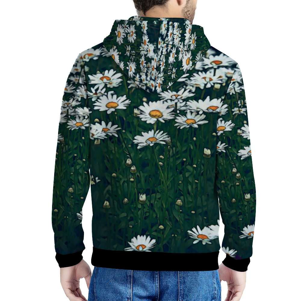 White Daisy Field Hooded Sweatshirt All Over Print Jackets with Plush