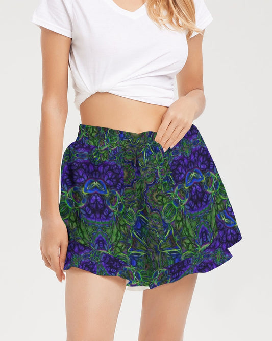 blue Green Ribbon Kaleidoscope Women's Ruffle Shorts