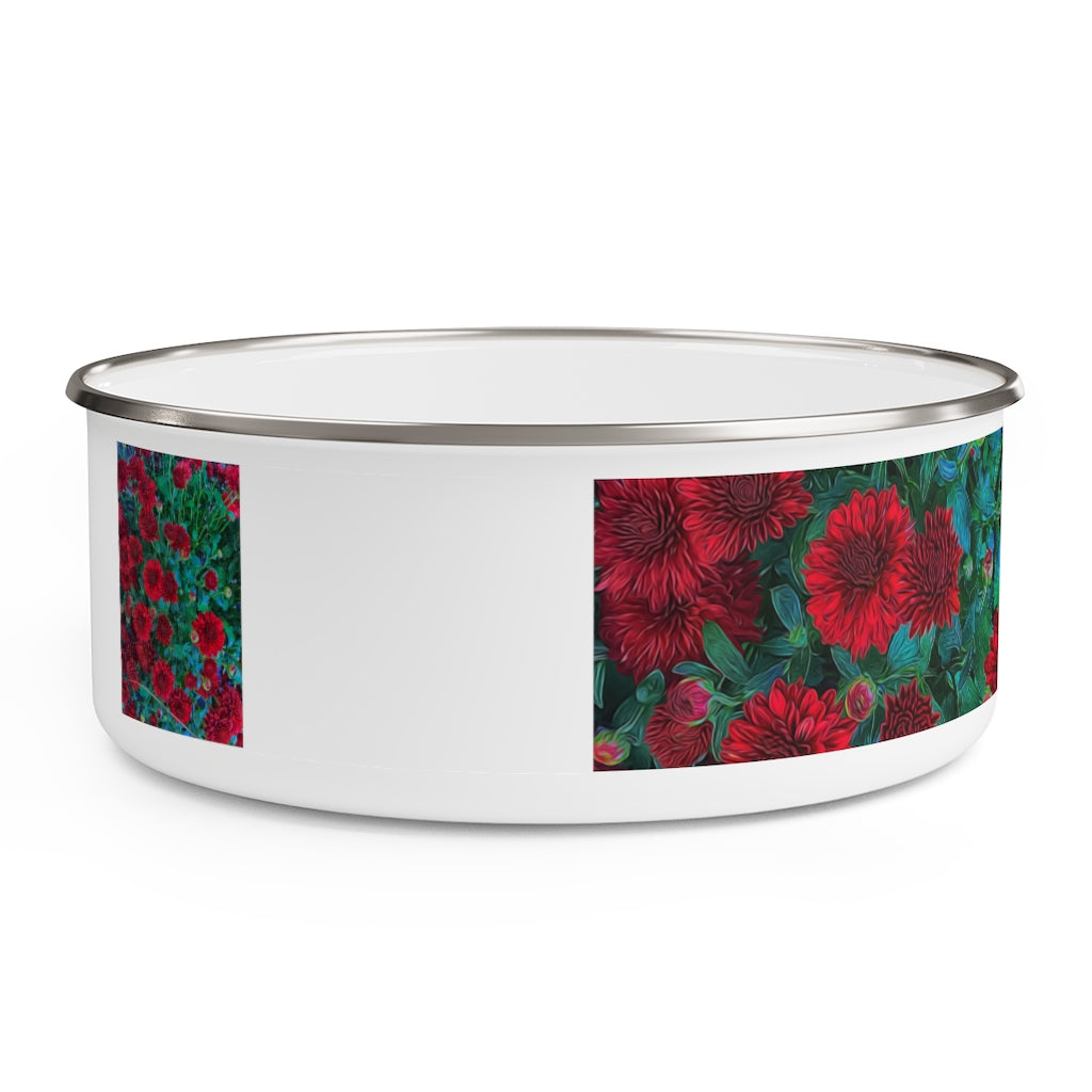 Red Mums Enamel Bowl
