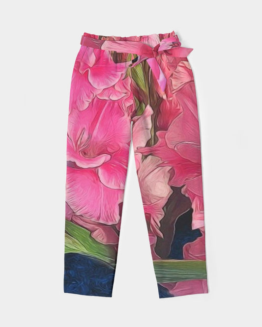 Pink Gladiolas Women's Belted Tapered Pants