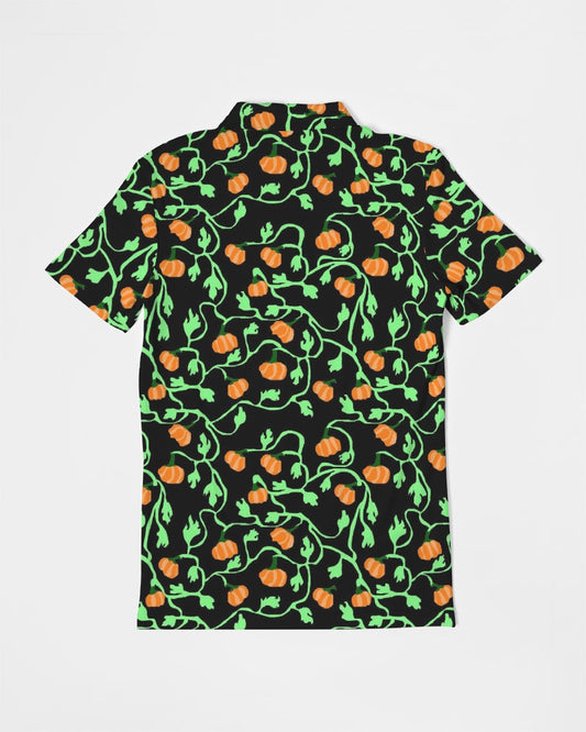 Pumpkin and Vines Patttern Men's Slim Fit Short Sleeve Polo