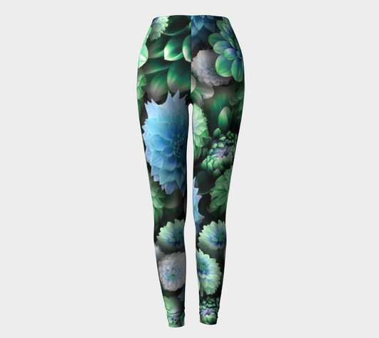 Blue Green Dahlias Collage Leggings