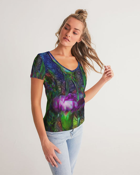 Abstract Pink Carnations Women's V-Neck Tee