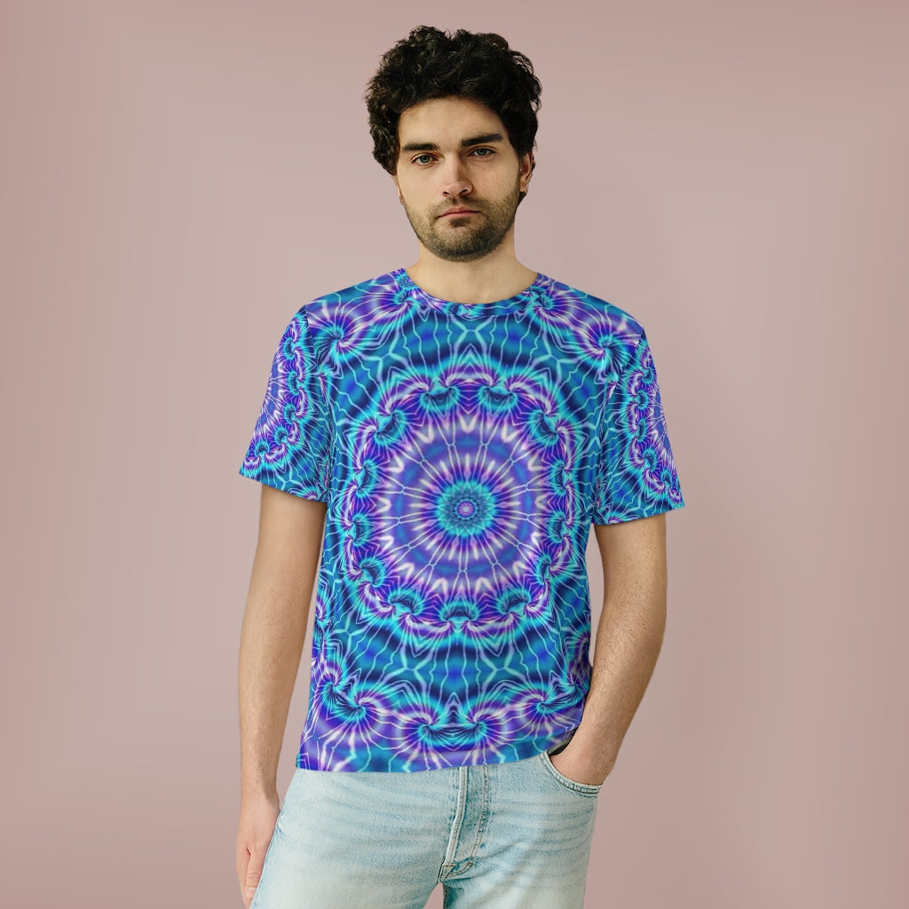 Blue and Purple Tie Dye Kaleidoscope Unisex AOP Cut & Sew T-Shirt