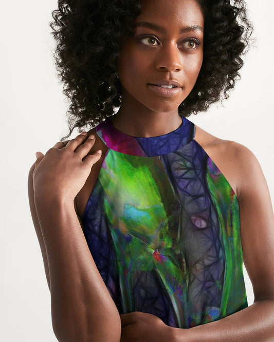 Abstract Pink Carnations Women's Halter Dress