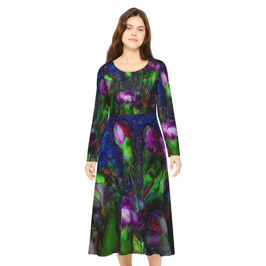 Abstract Pink Carnations Women's Long Sleeve Dance Dress