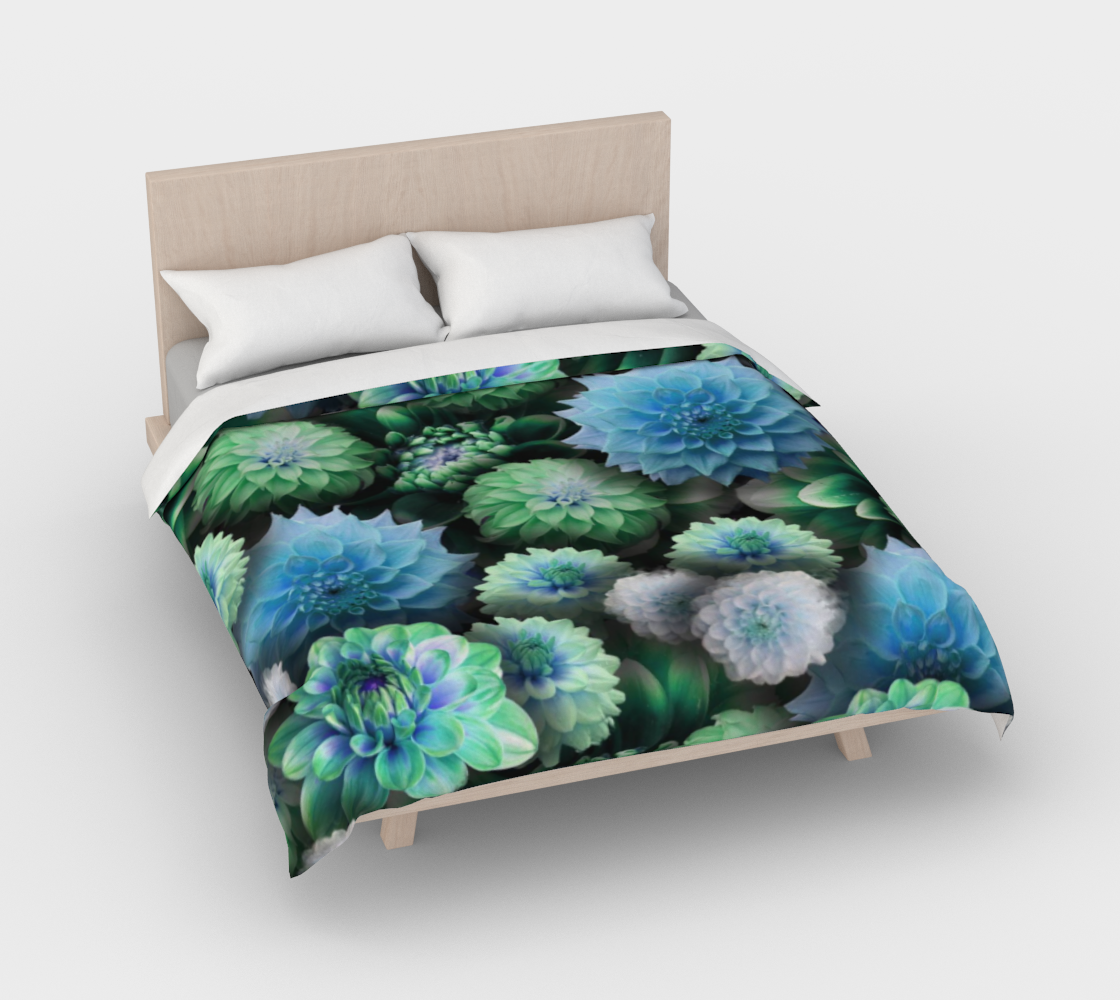 Blue Green Dahlias Duvet Cover