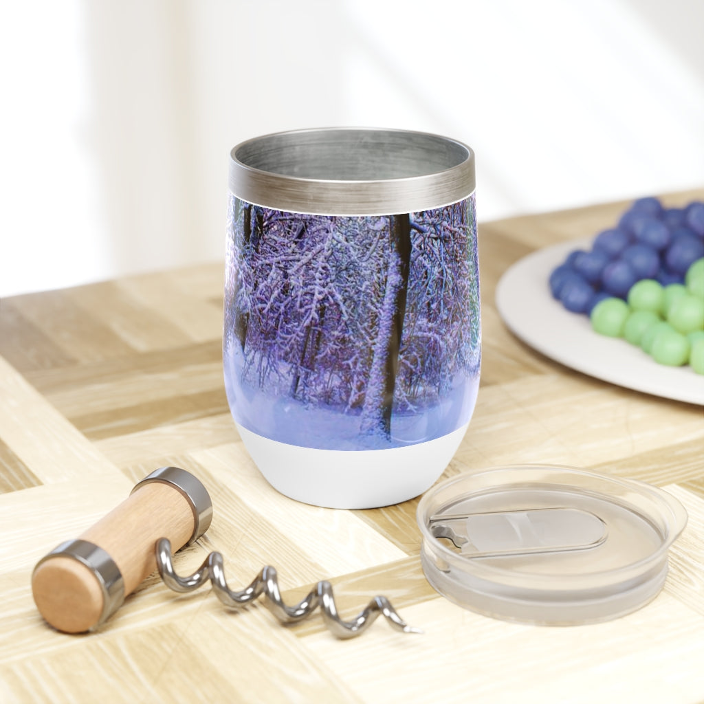 Blue and Pink Snow at Dawn Chill Wine Tumbler