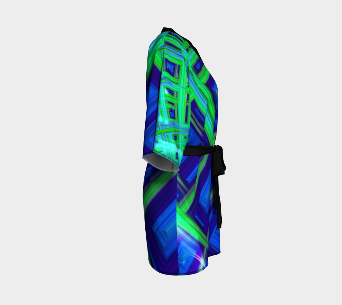 Green Blue Square Fractal Kimono Robe