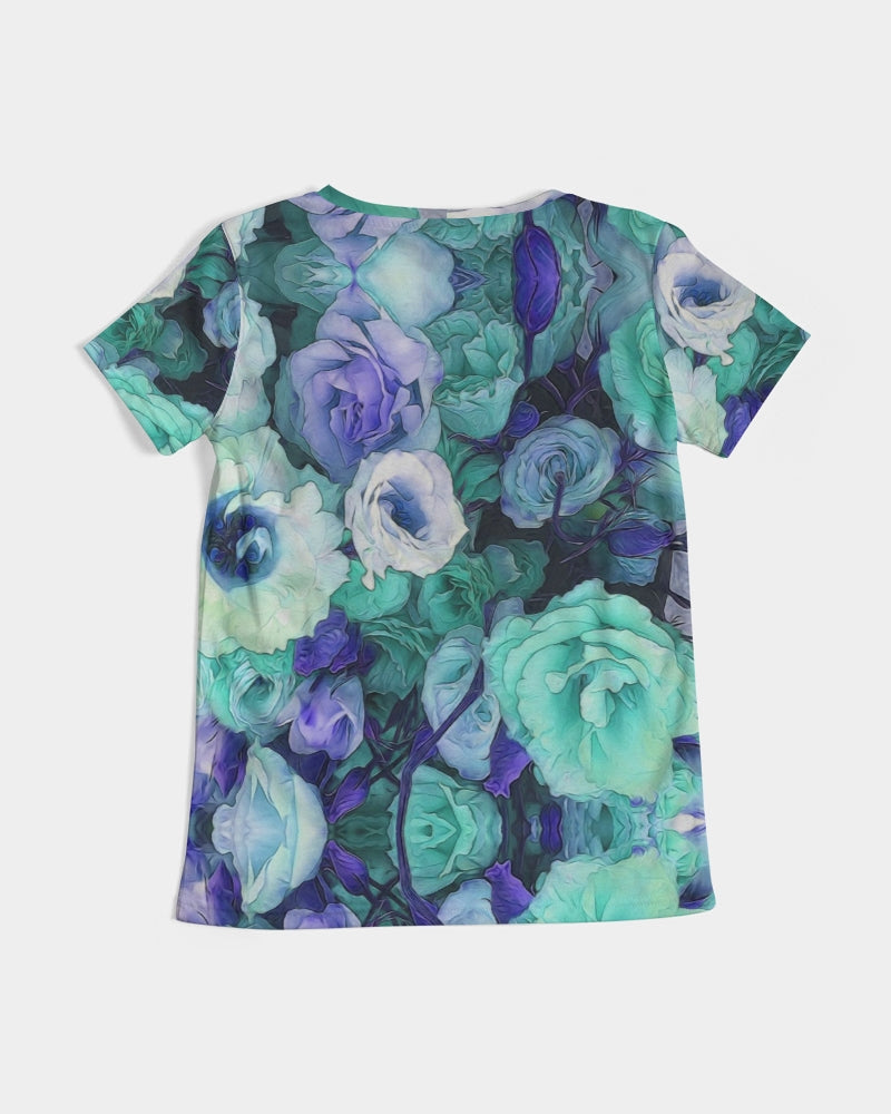 Aqua Flowers Women's V-Neck Tee