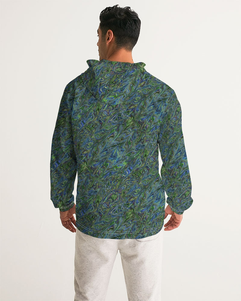Blue Green Liquid Marbling Men's Windbreaker