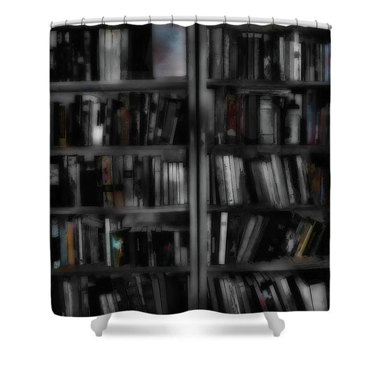 Black and White Bookshelves - Shower Curtain