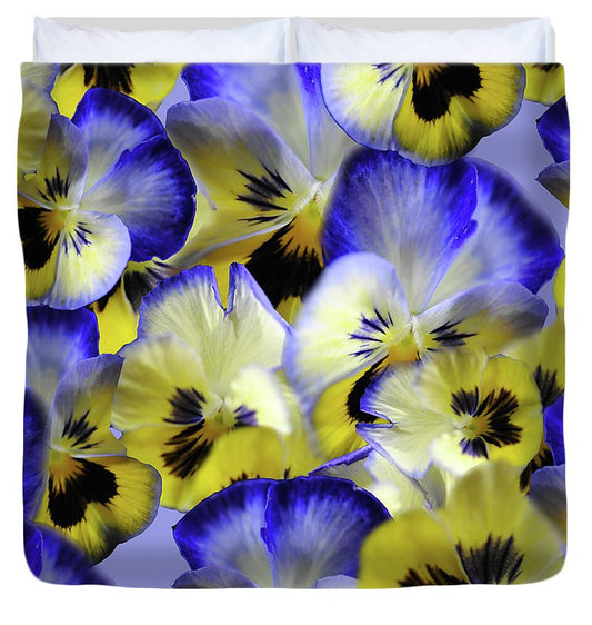 Blue and Yellow Pansies Collage - Duvet Cover